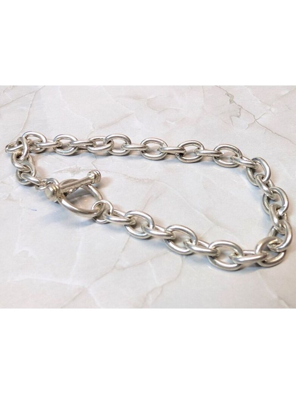 Vtg Premier Designs Silver Tone Chunky Oval Link Toggle Clasp Bracelet 7.5"
